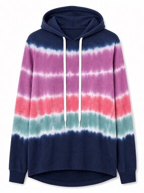 PJ Salvage Lounge Tie Dye Hooded Pullover Pajama Top Navy Blue Pink Soft Boho